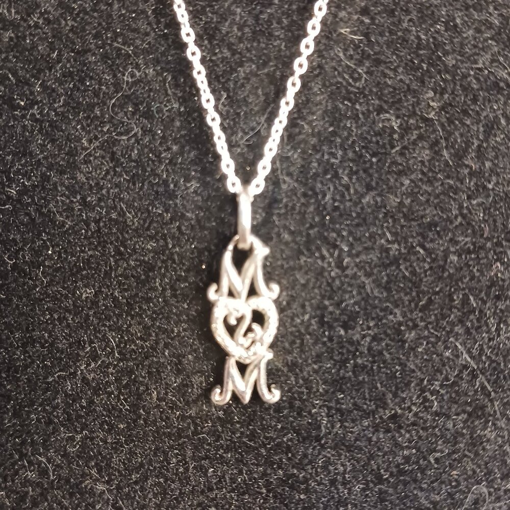 Sterling Silver and Diamond Chip Mom Necklace